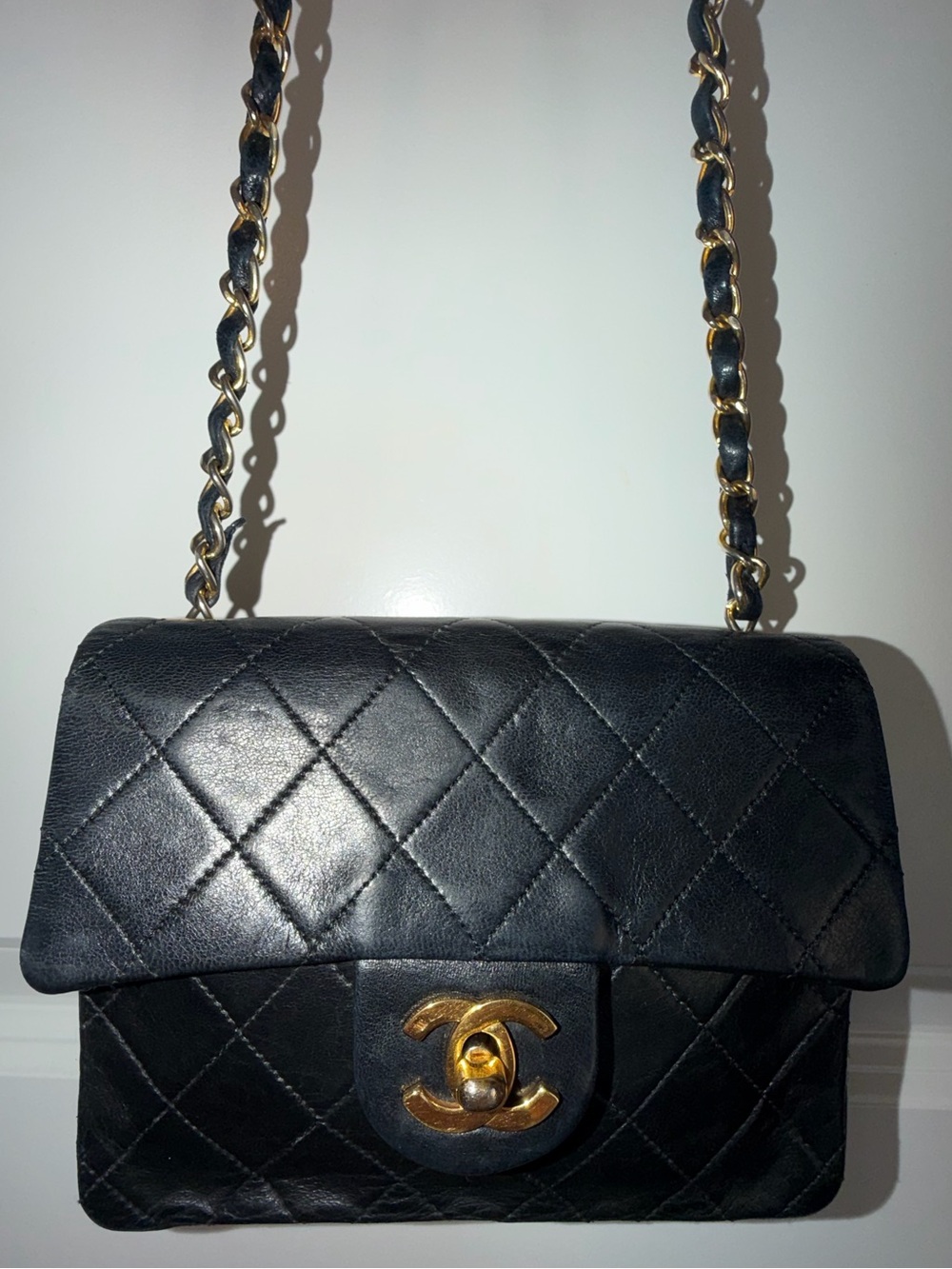 Authentic Chanel Mini Flap Bag Black Quilted Lambskin Gold Hardware Vintage